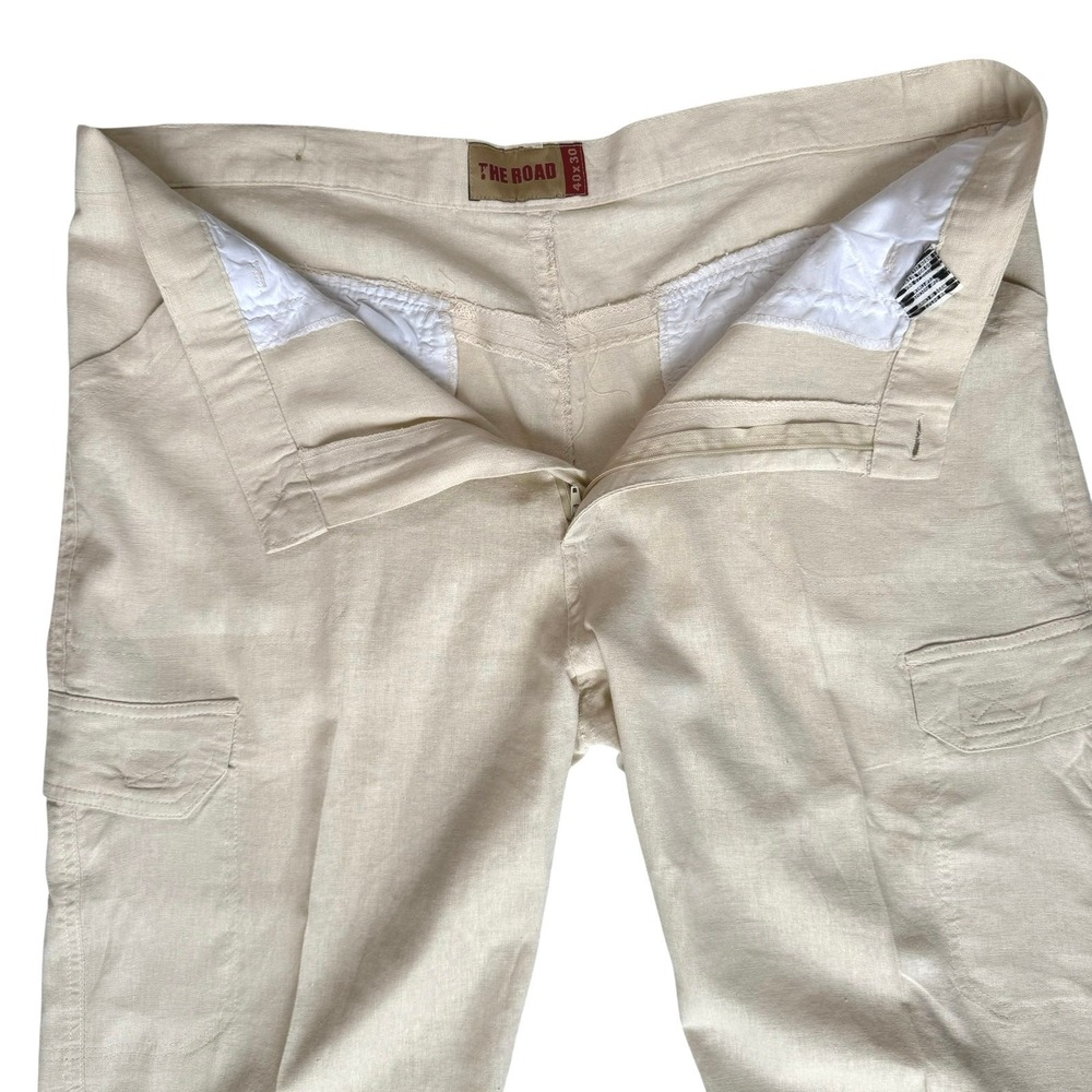Mens Linen Cargo Slacks Pants 40x30 Cream Beach Vacation Resortwear Quiet Luxury - Picture 12 of 14